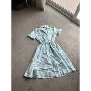 Lanz Originals Women's Small Dress Baby Blue White Stripes Cotton Vintage